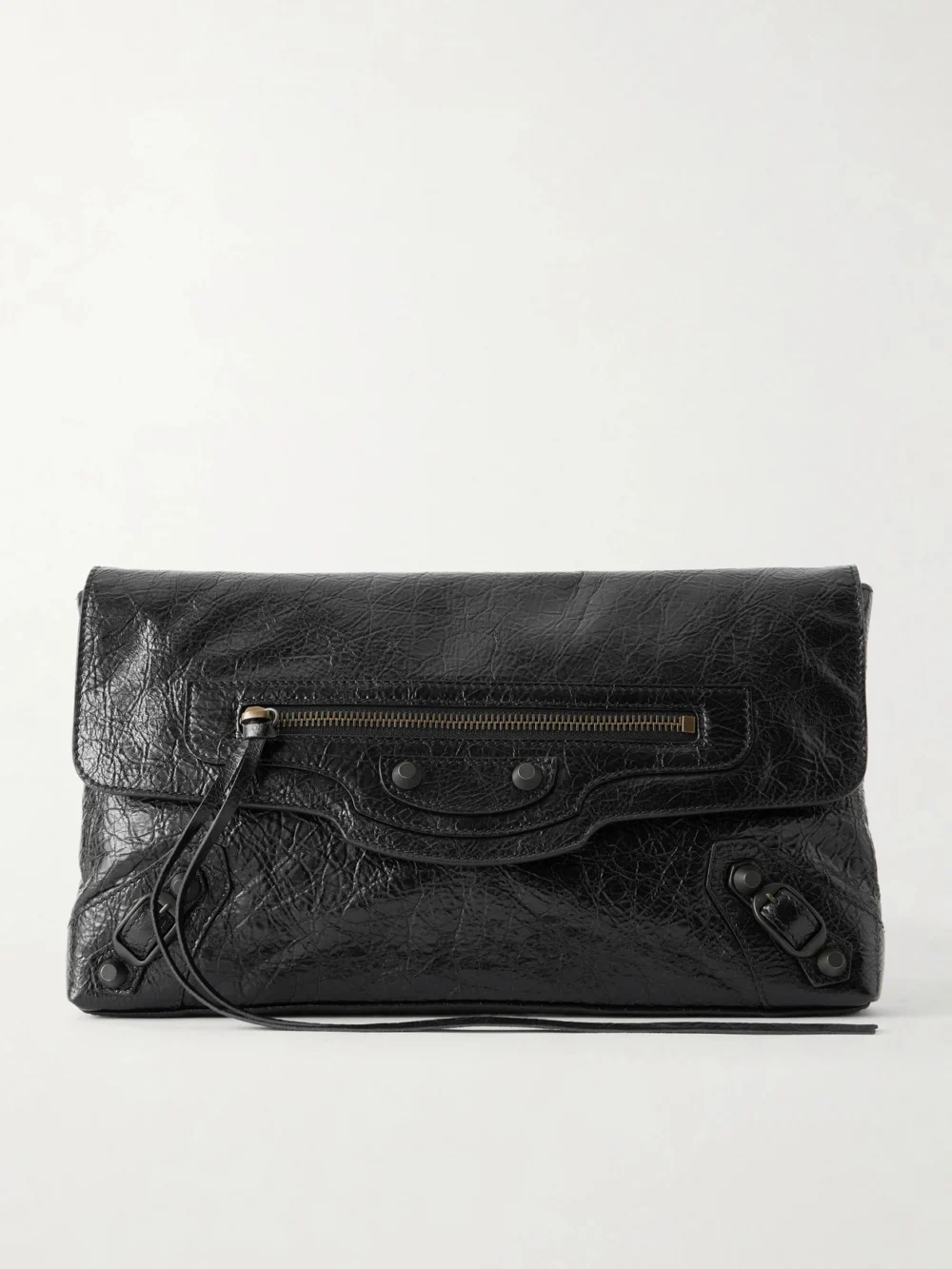 Balenciaga Le City Crinkled-leather Clutch in black