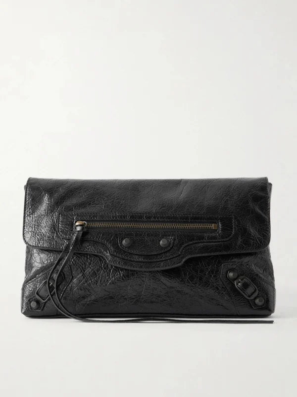 Balenciaga Le City Crinkled-leather Clutch