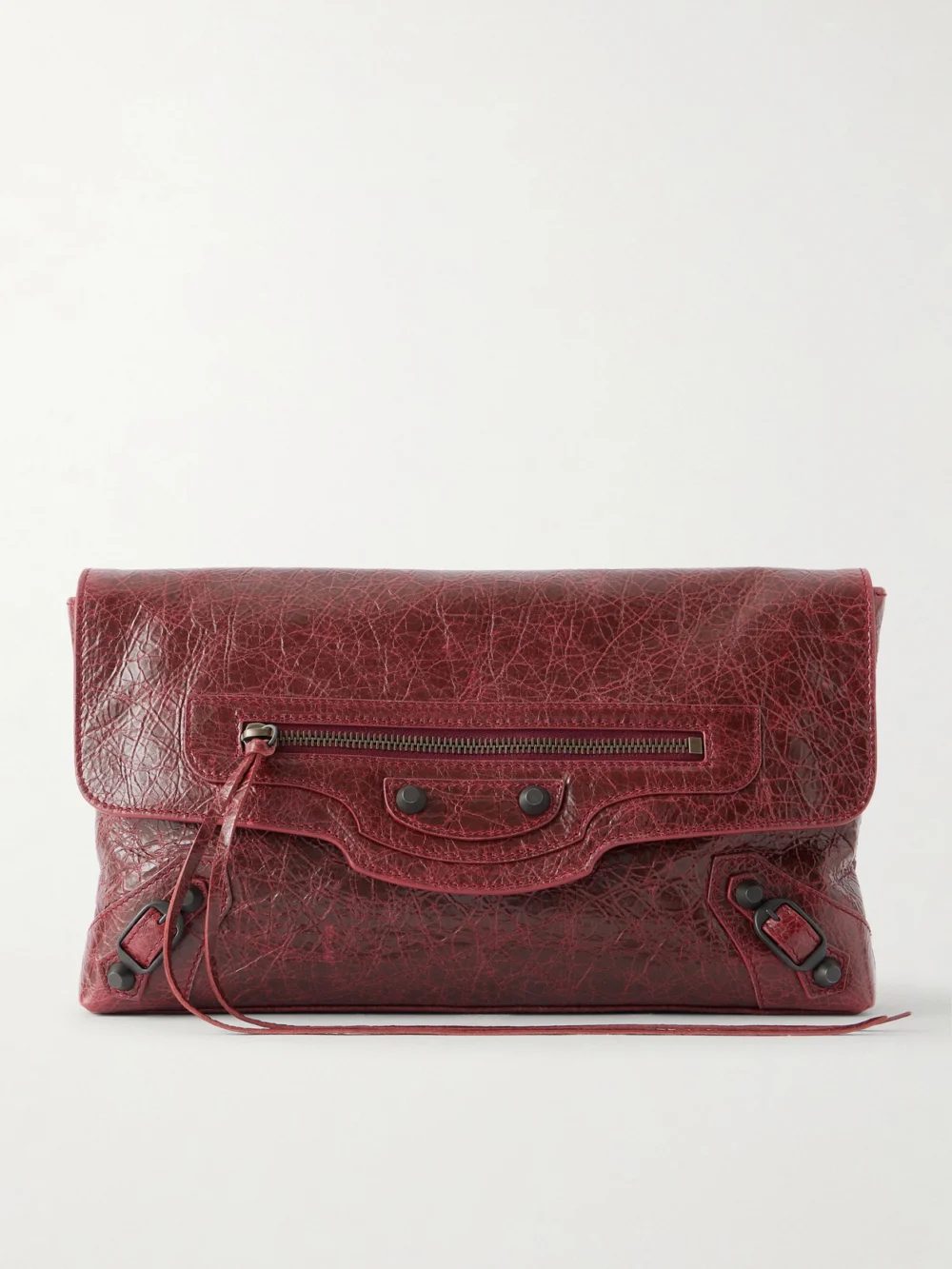 Balenciaga Le City Crinkled-leather Clutch in red