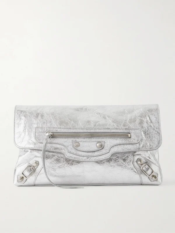 Balenciaga Le City Crinkled-leather Clutch