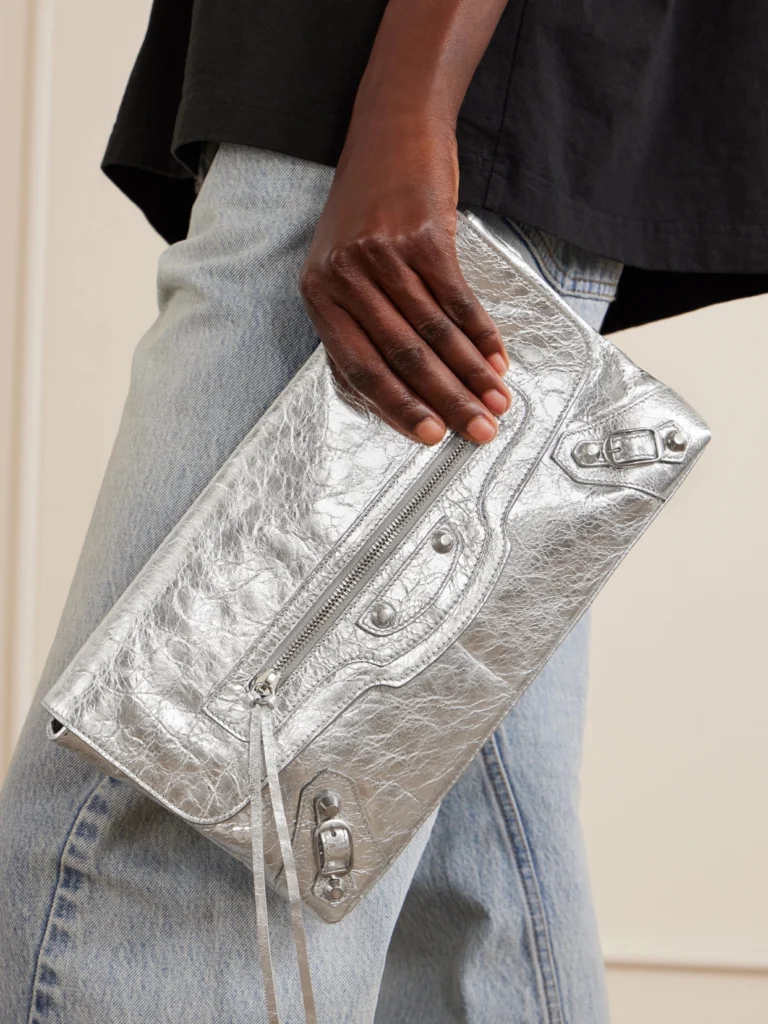 Balenciaga Le City Crinkled-leather Clutch