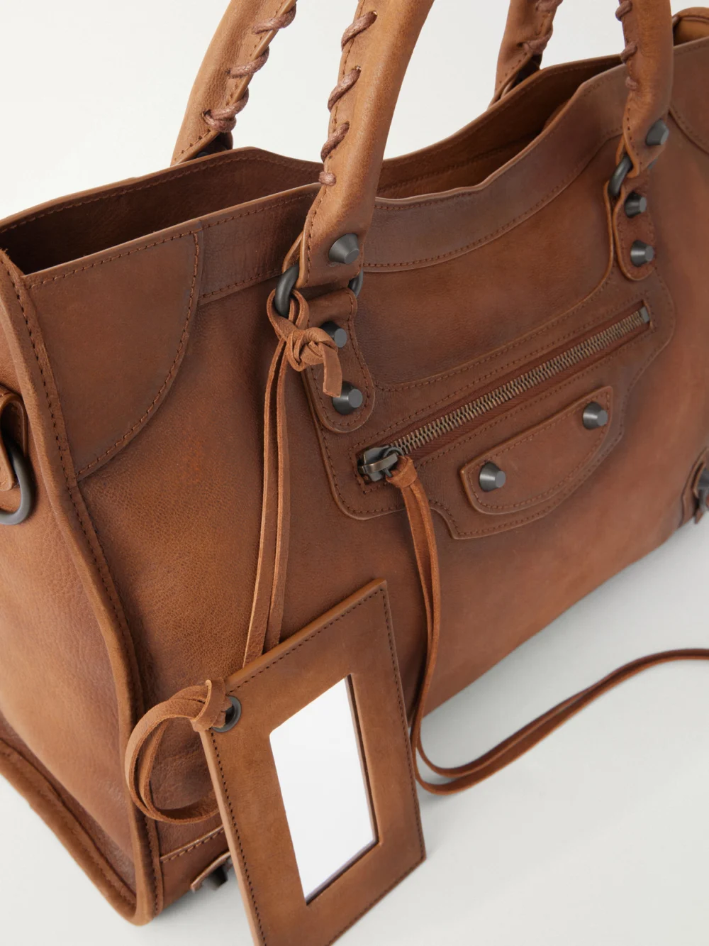 Close-up detail of the Balenciaga Le City Crinkled-leather Shoulder Bag