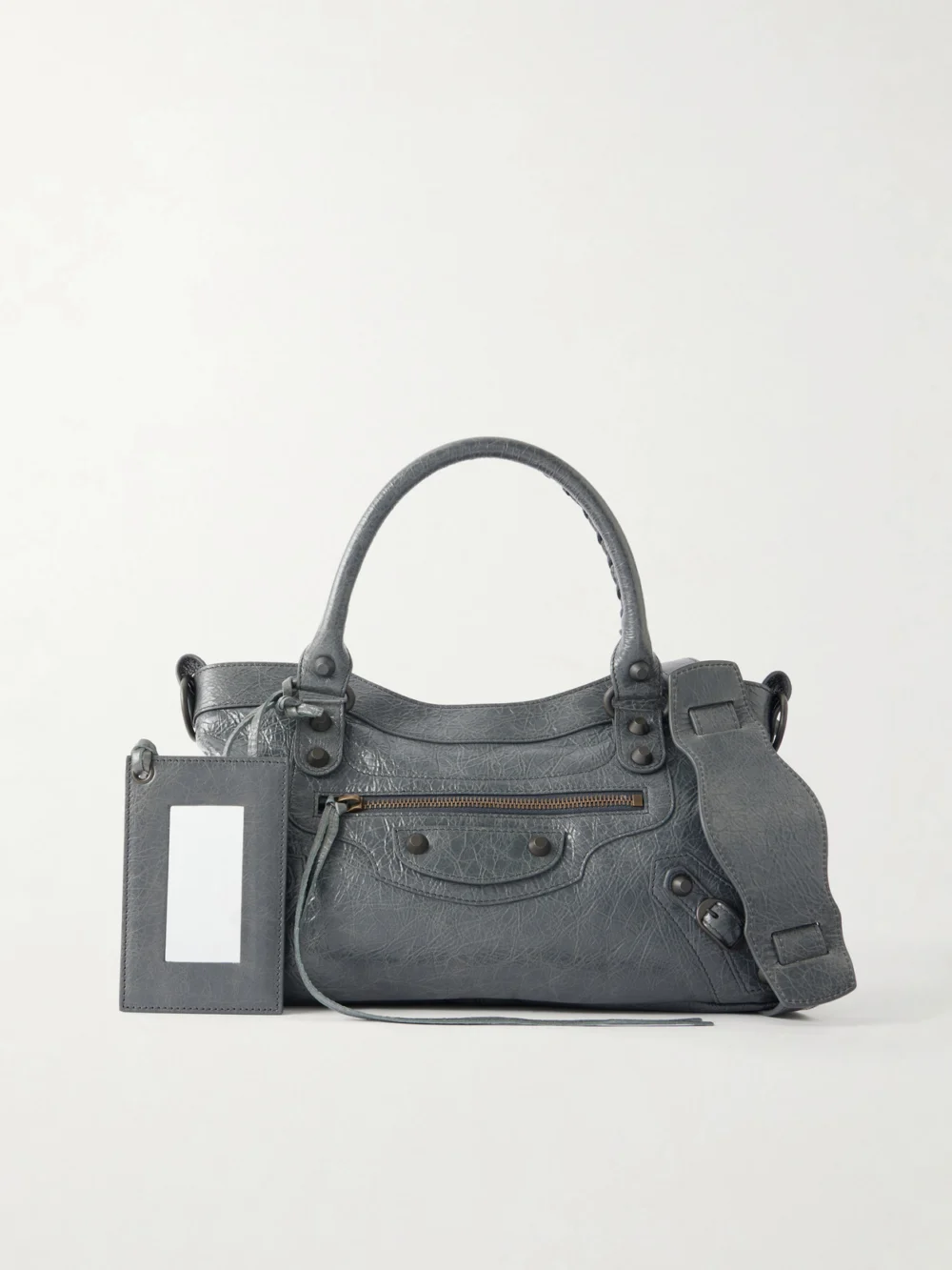 Balenciaga Le City Crinkled-leather Shoulder Bag in gray