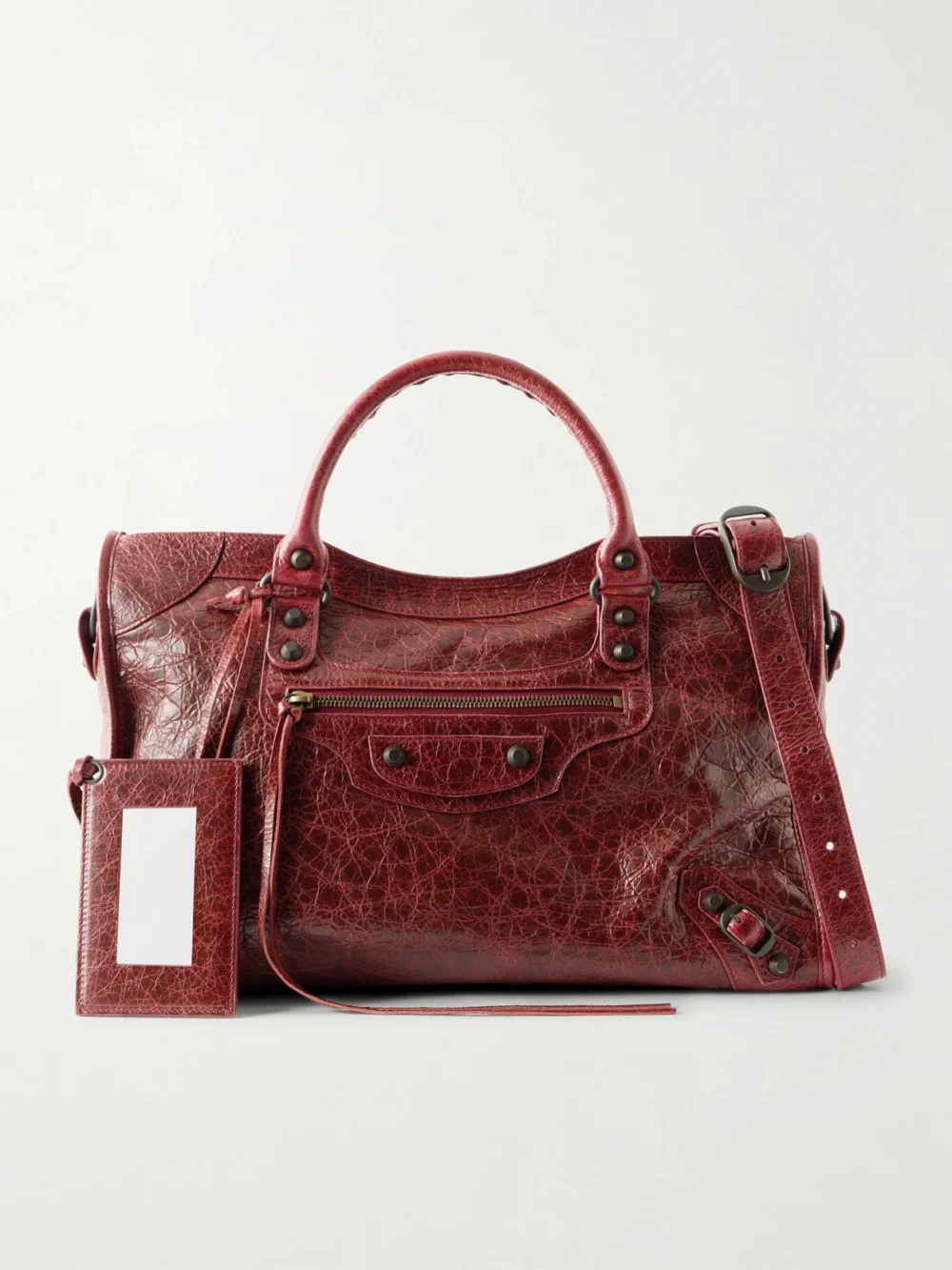 Balenciaga Le City Crinkled-leather Shoulder Bag in red