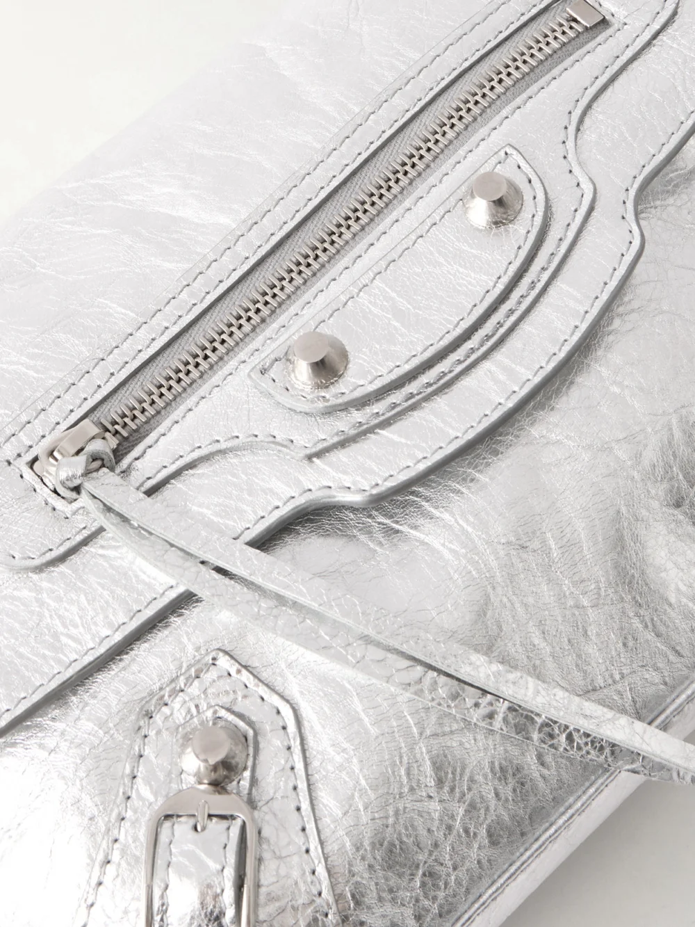 Close-up detail of the Balenciaga Le City Crinkled-leather Shoulder Bag