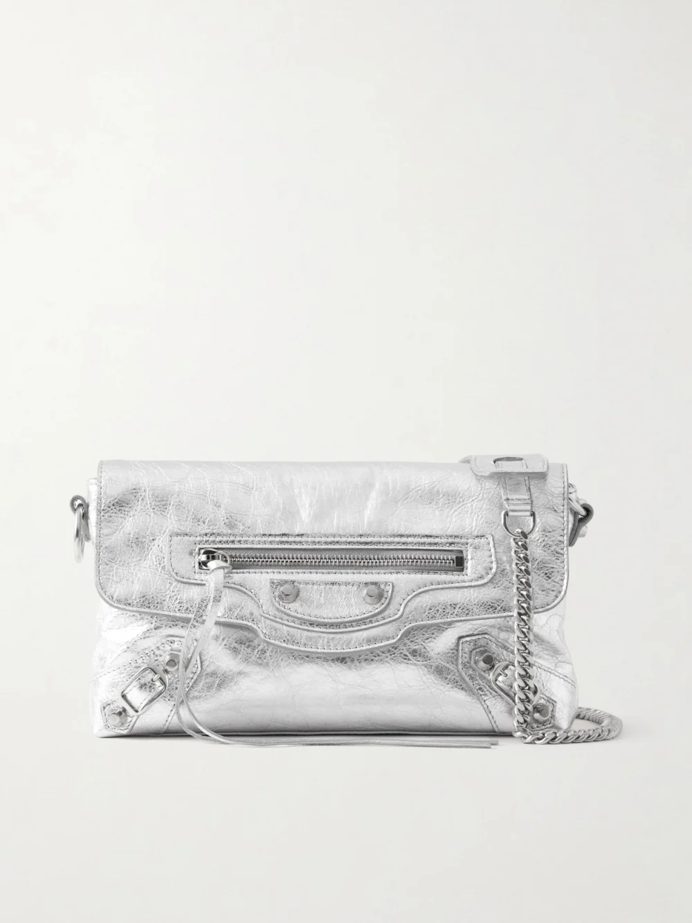 Balenciaga Le City Crinkled-leather Shoulder Bag in silver