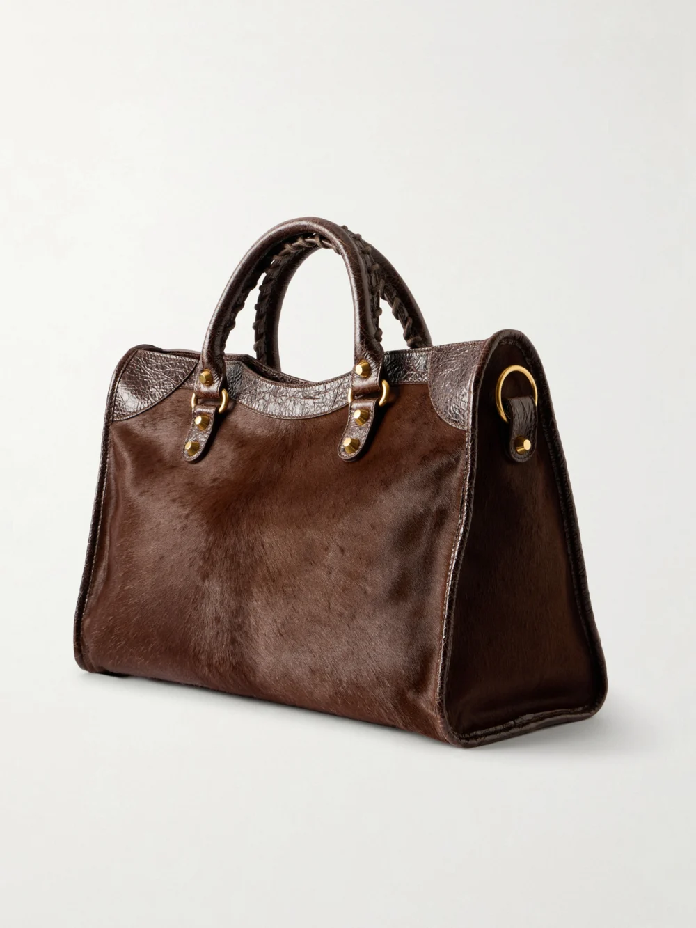 Back view of the Balenciaga Le City Crinkled Leather-trimmed Pony Hair Shoulder Bag
