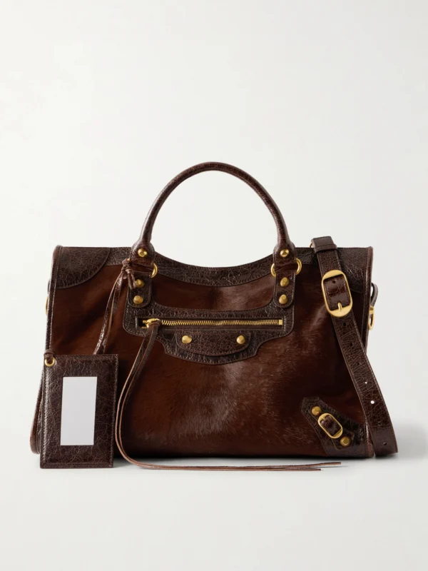 Balenciaga Le City Crinkled Leather-trimmed Pony Hair Shoulder Bag