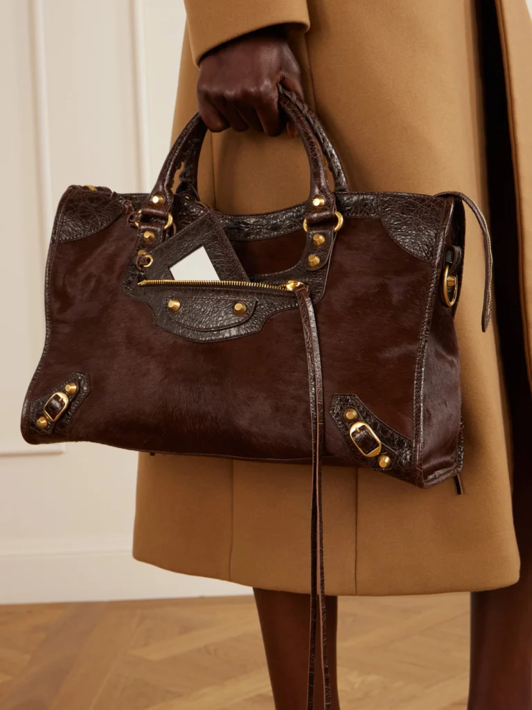 Balenciaga Le City Crinkled Leather-trimmed Pony Hair Shoulder Bag