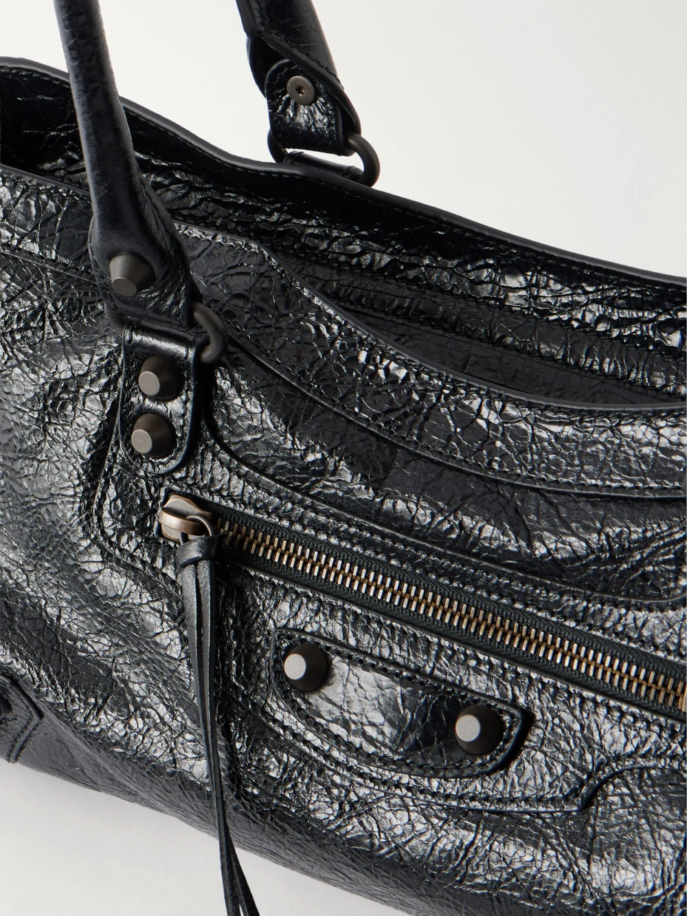 Close-up detail of the Balenciaga Le City East-west Leather Shoulder Bag