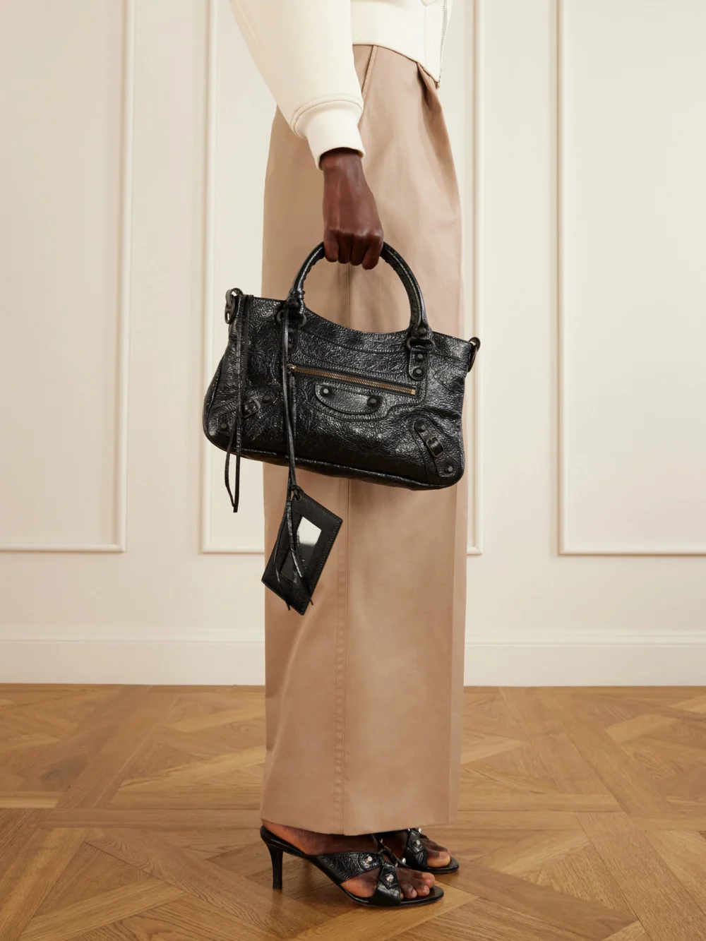 Balenciaga Le City First Leather Shoulder Bag, styled view