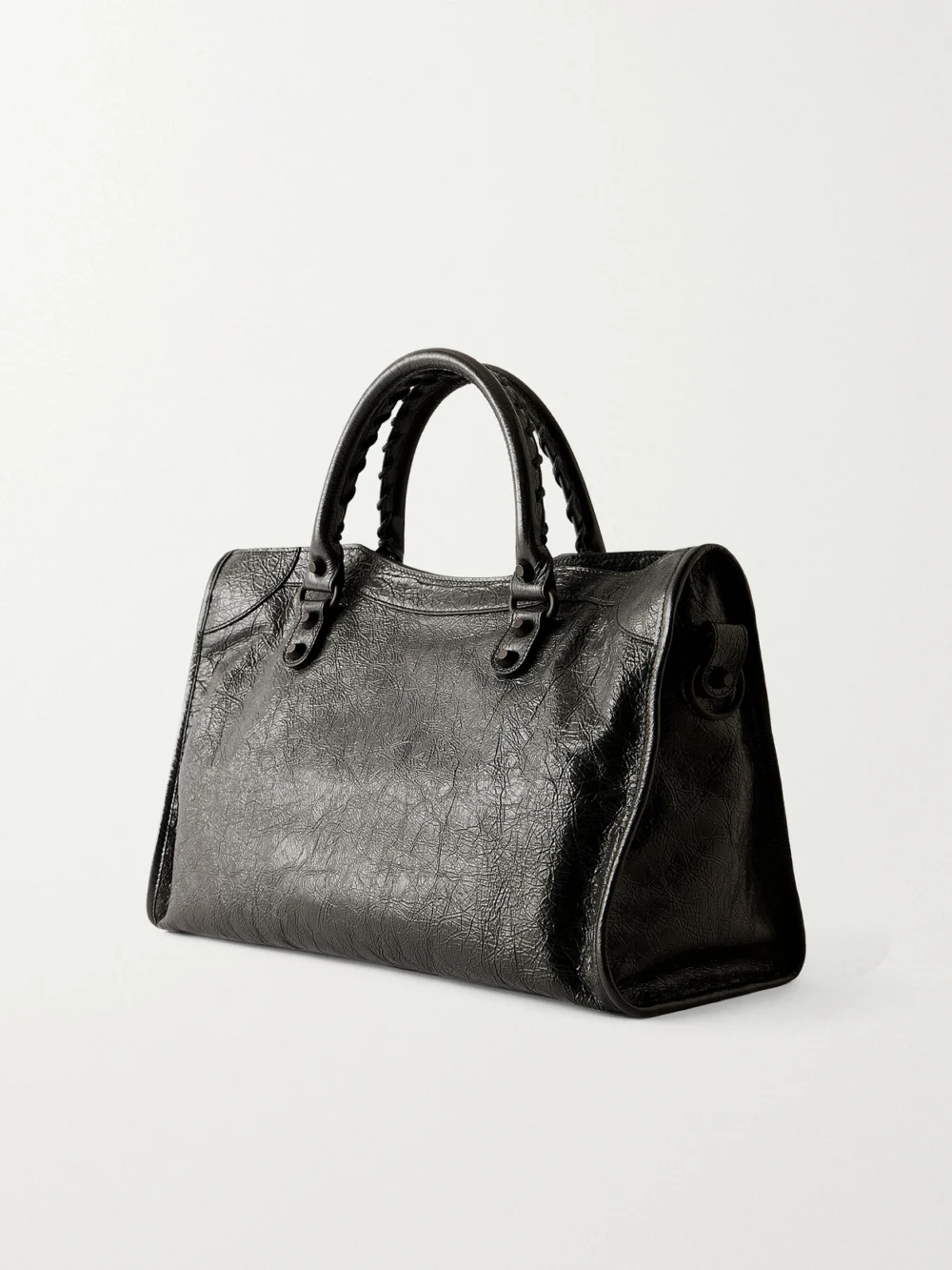 Back view of the Balenciaga Le City Medium Embellished Crinkled-leather Shoulder Bag