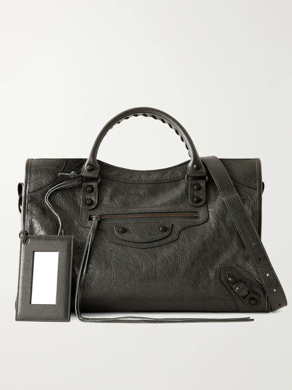 Balenciaga Le City Medium Embellished Crinkled-leather Shoulder Bag in gray