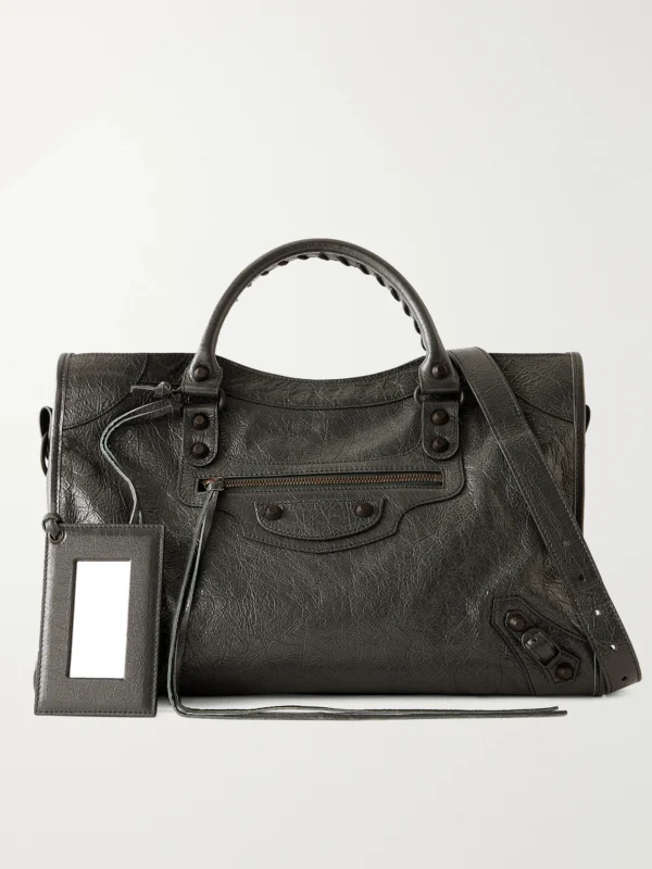 Balenciaga Le City Medium Embellished Crinkled-leather Shoulder Bag