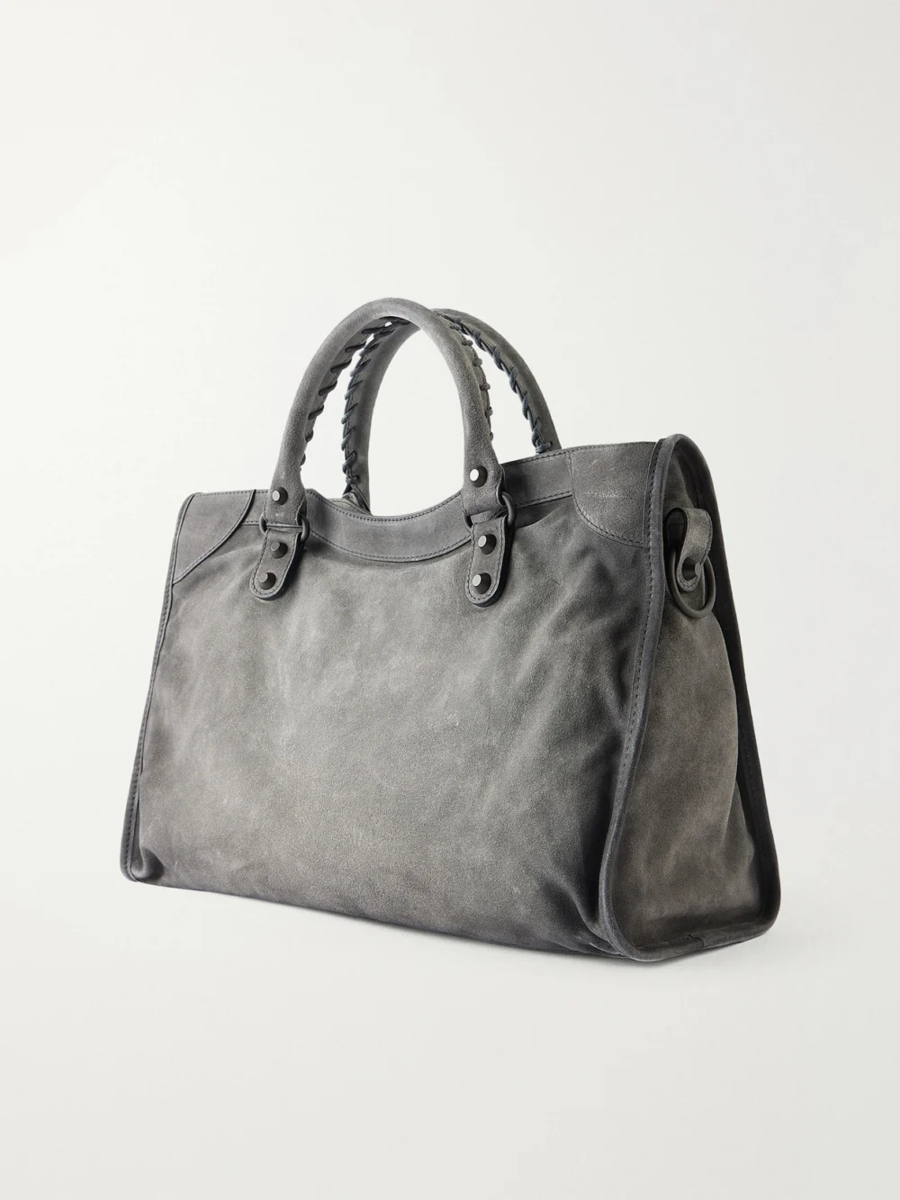 Back view of the Balenciaga Le City Medium Embellished Suede Shoulder Bag