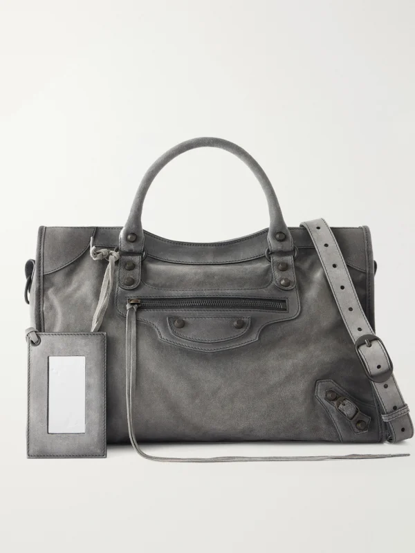Balenciaga Le City Medium Embellished Suede Shoulder Bag