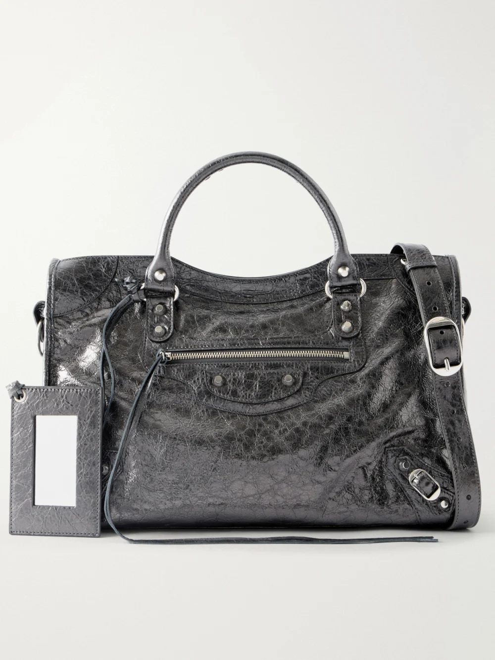 Balenciaga Le City Medium Leather Shoulder Bag in gray