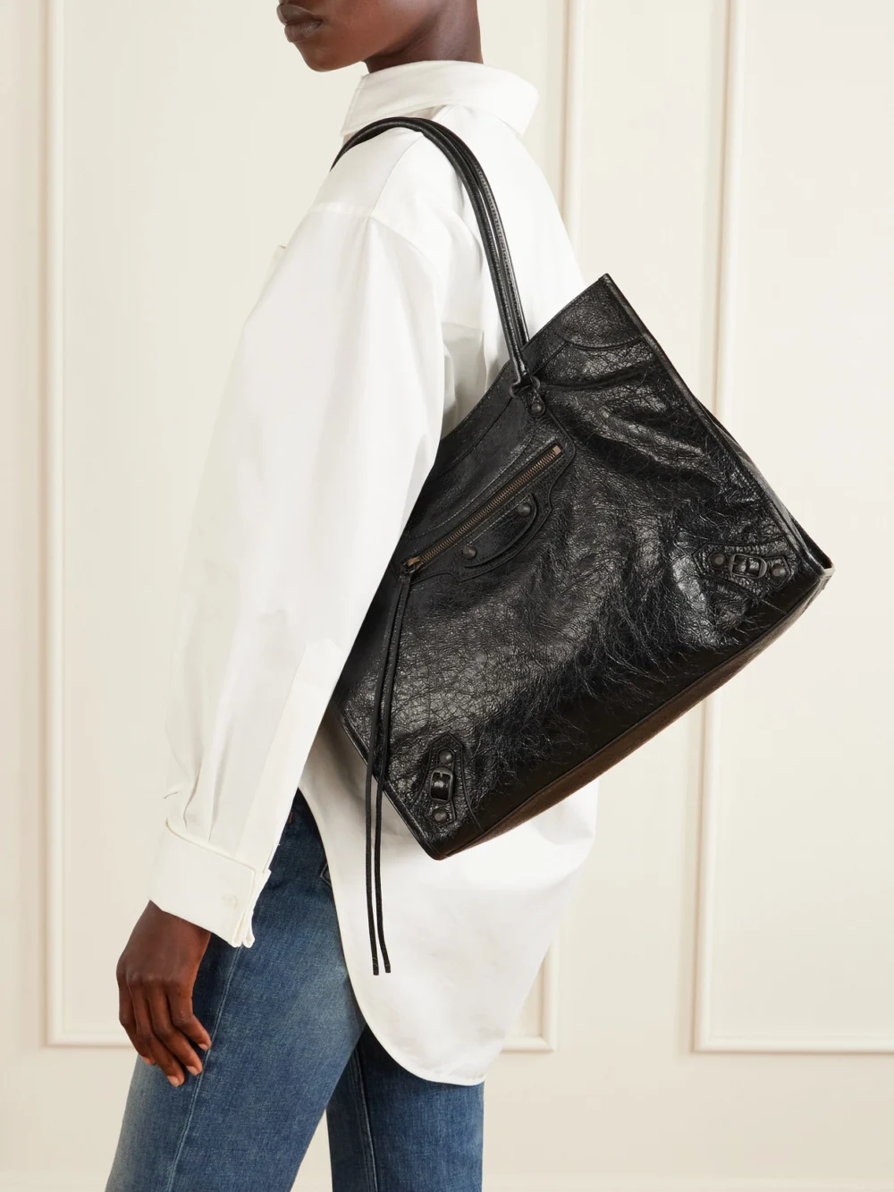 Balenciaga Le City Medium Leather Tote, styled view