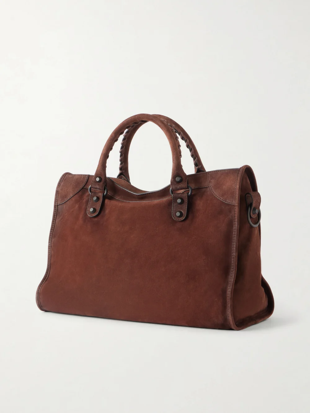 Back view of the Balenciaga Le City Medium Suede Shoulder Bag