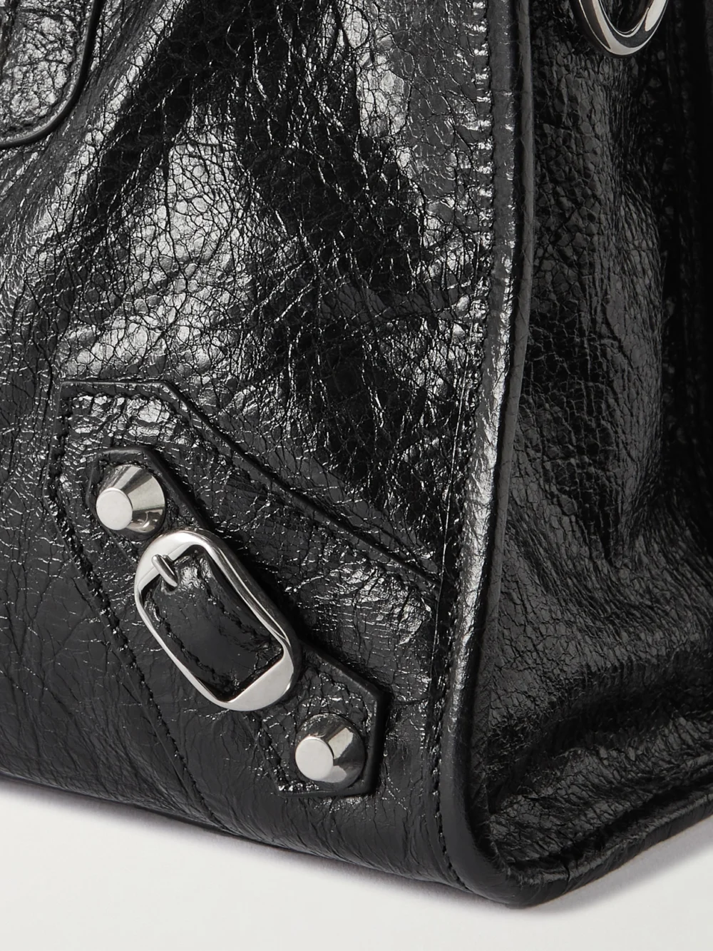 Close-up detail of the Balenciaga Le City Medium Textured-leather Tote