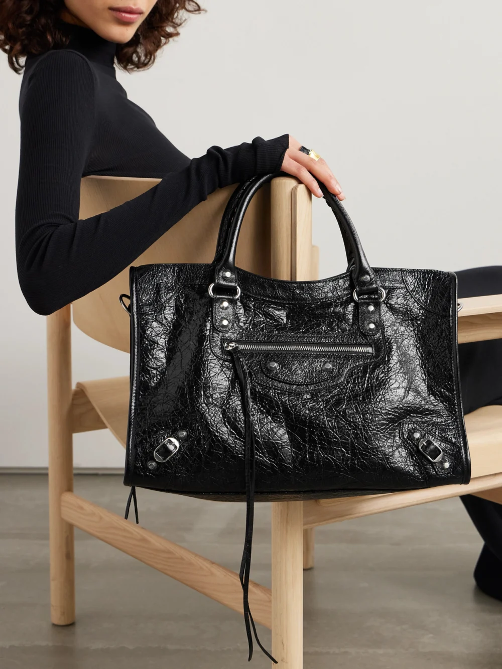 Balenciaga Le City Medium Textured-leather Tote, styled view