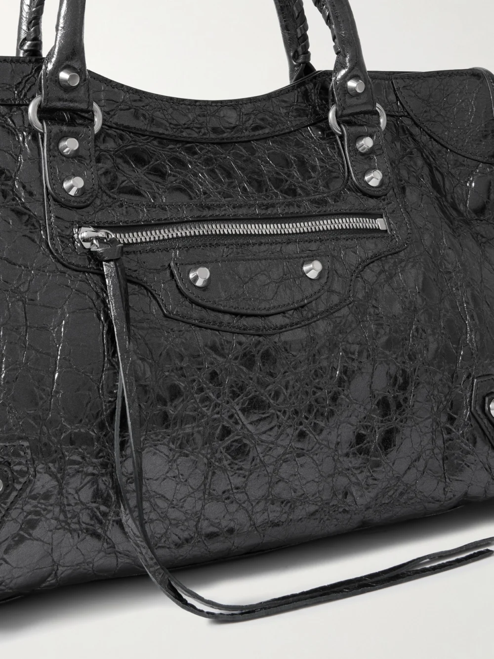 Close-up detail of the Balenciaga Le City Medium Textured-leather Tote