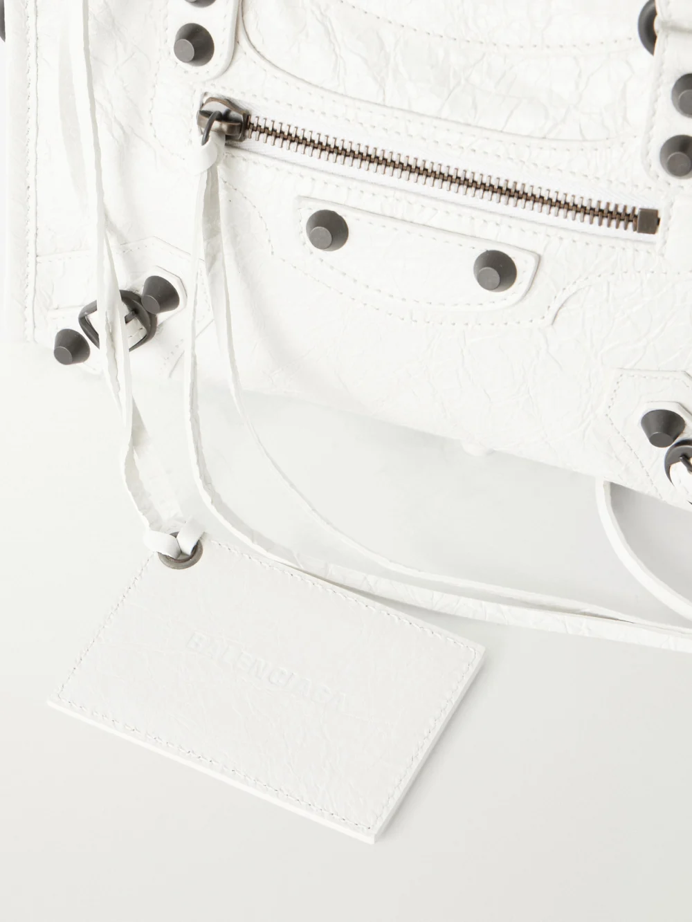 Close-up detail of the Balenciaga Le City Mini Crinkled-leather Shoulder Bag