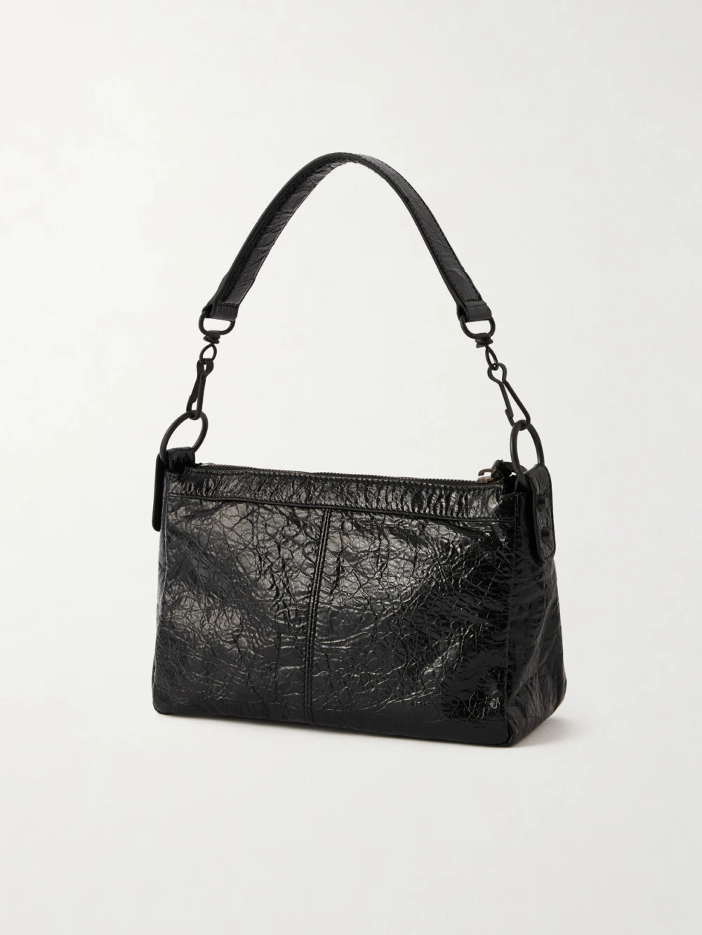 Back view of the Balenciaga Le City Moto Mini Crinkled-leather Shoulder Bag