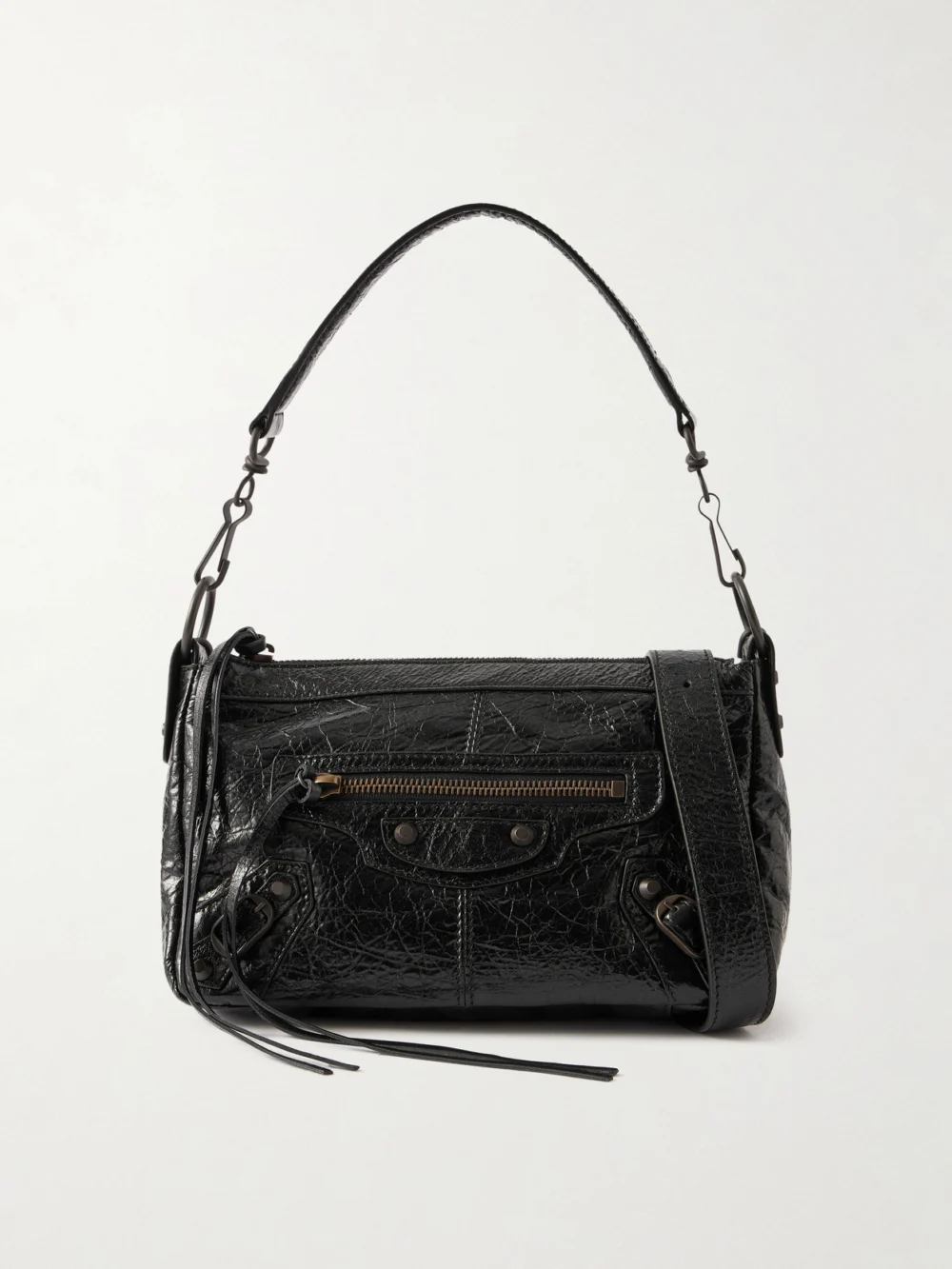 Balenciaga Le City Moto Mini Crinkled-leather Shoulder Bag in black