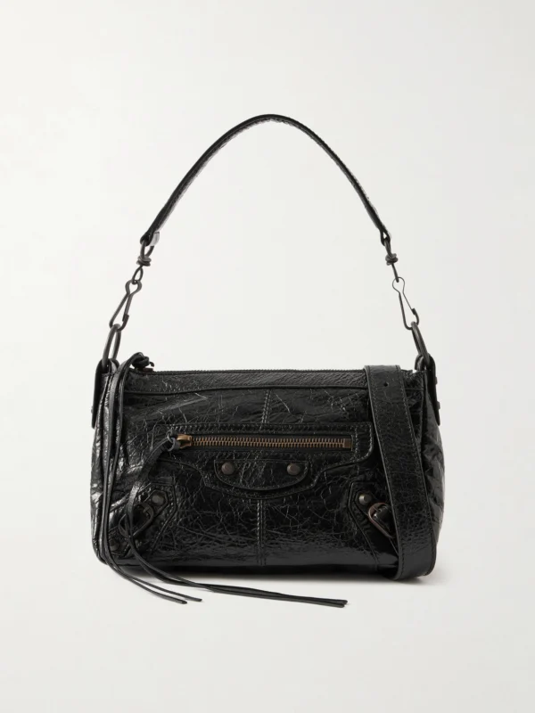 Balenciaga Le City Moto Mini Crinkled-leather Shoulder Bag
