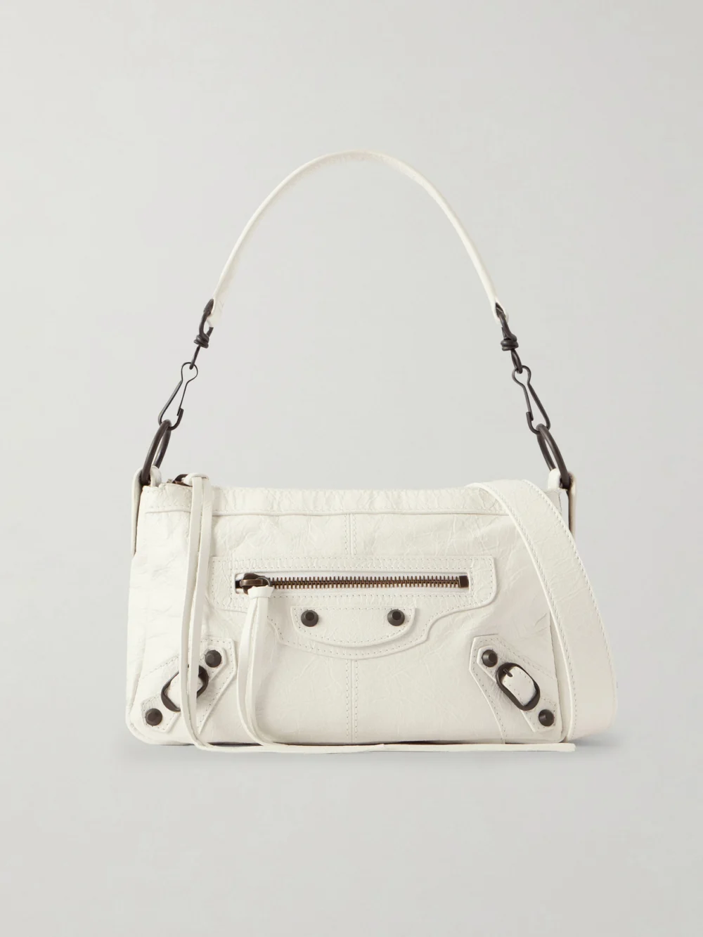Balenciaga Le City Moto Mini Crinkled-leather Shoulder Bag in white