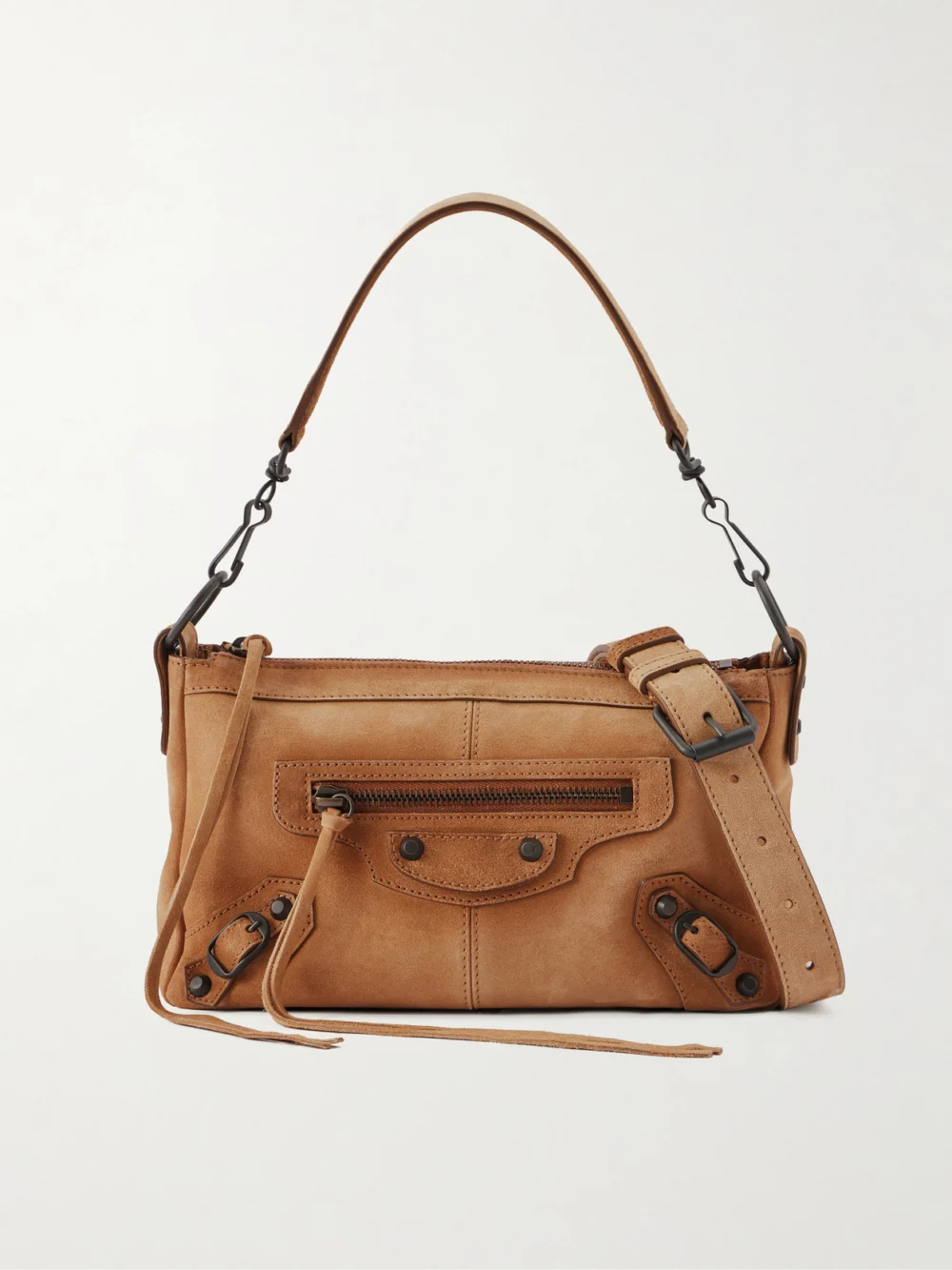 Balenciaga Le City Moto Mini Suede Shoulder Bag in brown