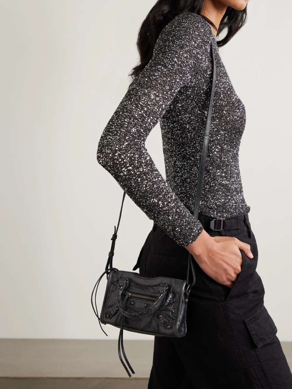Balenciaga Le City Nano Textured-leather Tote, styled view