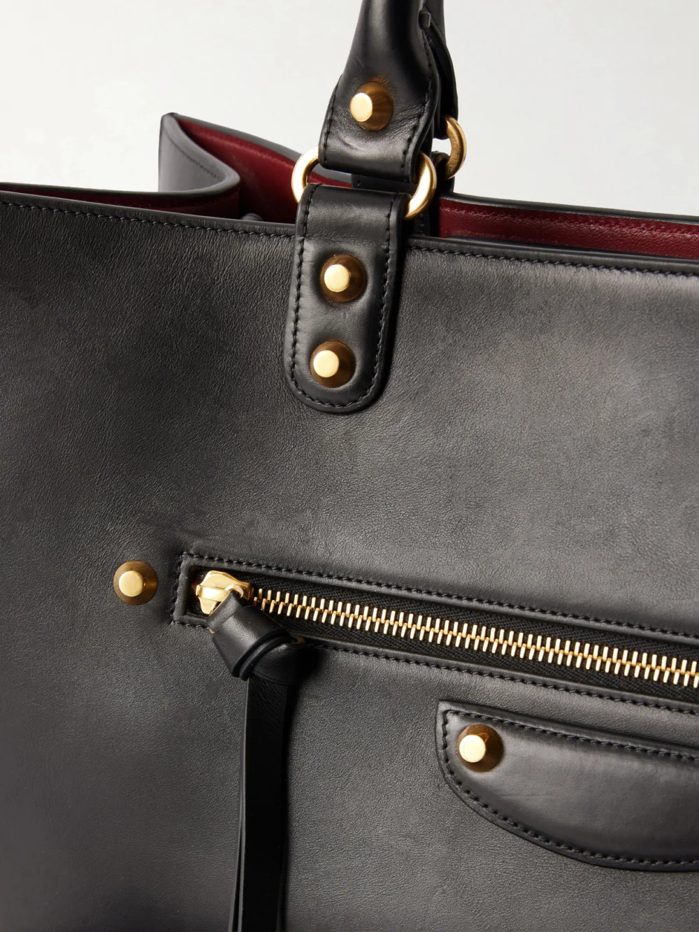 Close-up detail of the Balenciaga Le City Sleek Leather Tote