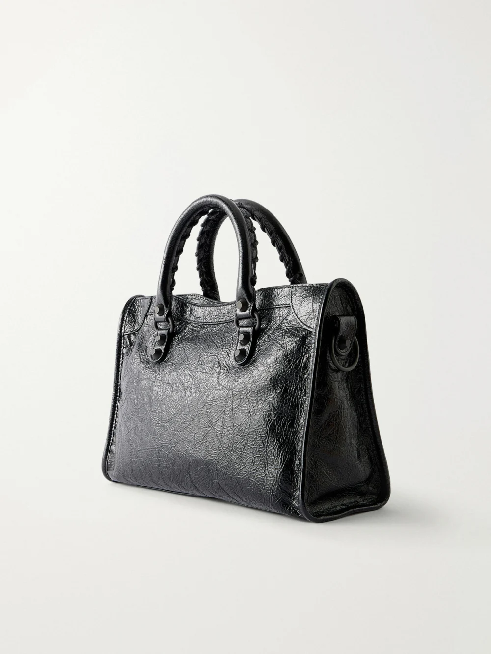 Back view of the Balenciaga Le City Small Embellished Crinkled-leather Shoulder Bag