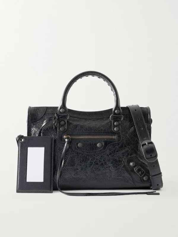 Balenciaga Le City Small Embellished Crinkled-leather Shoulder Bag