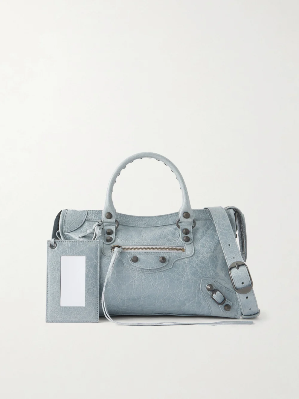 Balenciaga Le City Small Embellished Crinkled-leather Tote in blue
