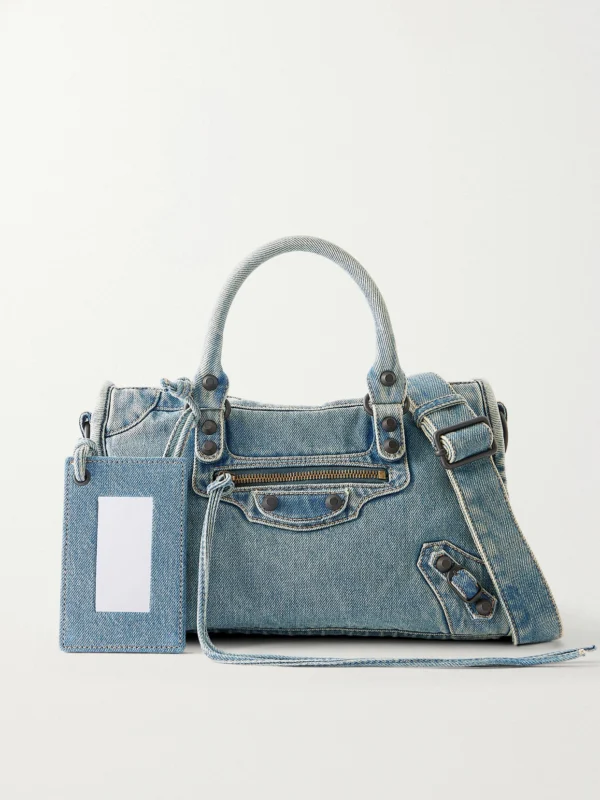 Balenciaga Le City Small Embellished Denim Shoulder Bag