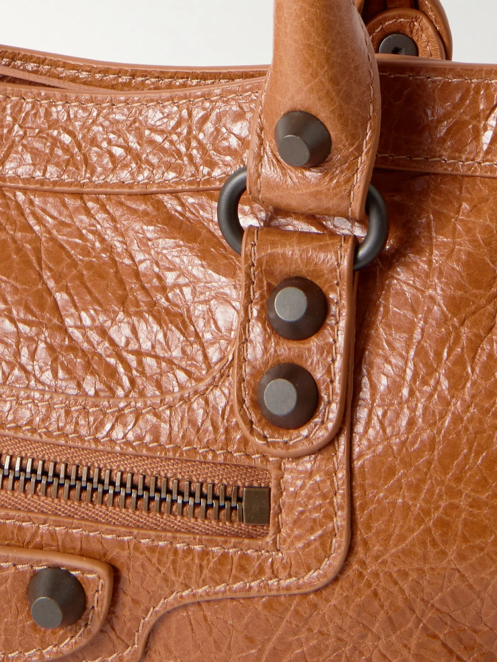 Close-up detail of the Balenciaga Le City Small Embellished Textured-leather Tote