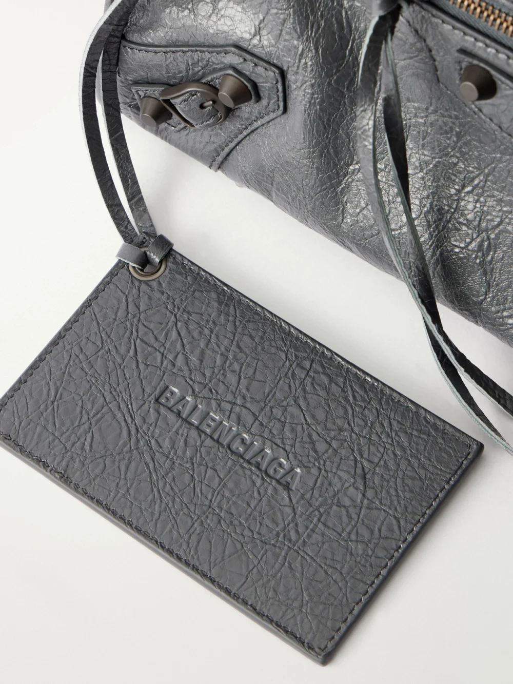 Close-up detail of the Balenciaga Le City Small Embellished Textured-leather Tote