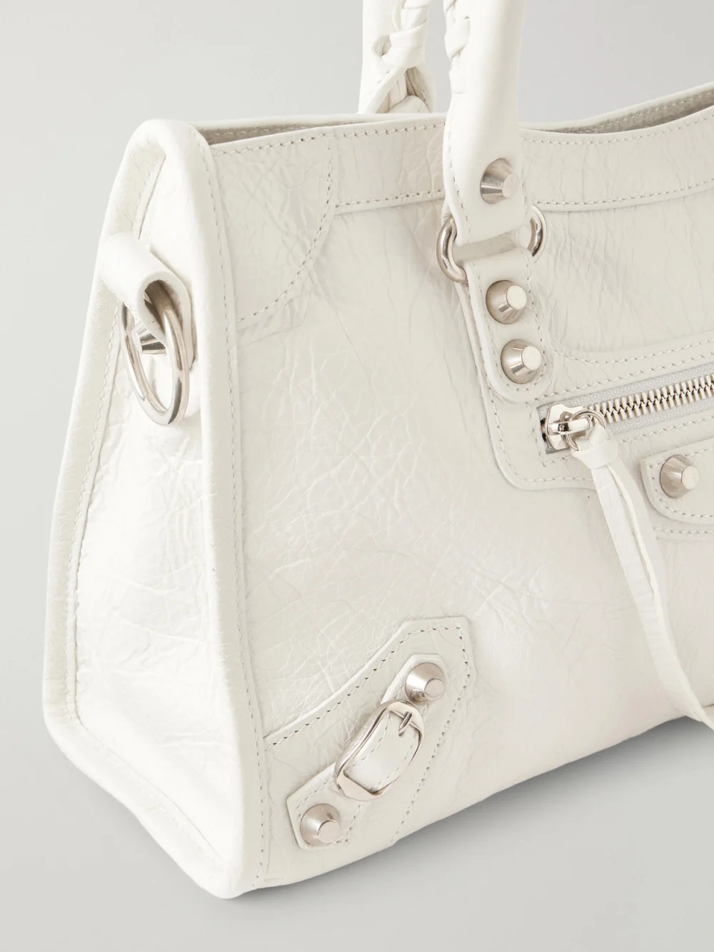 Close-up detail of the Balenciaga Le City Small Embellished Textured-leather Tote