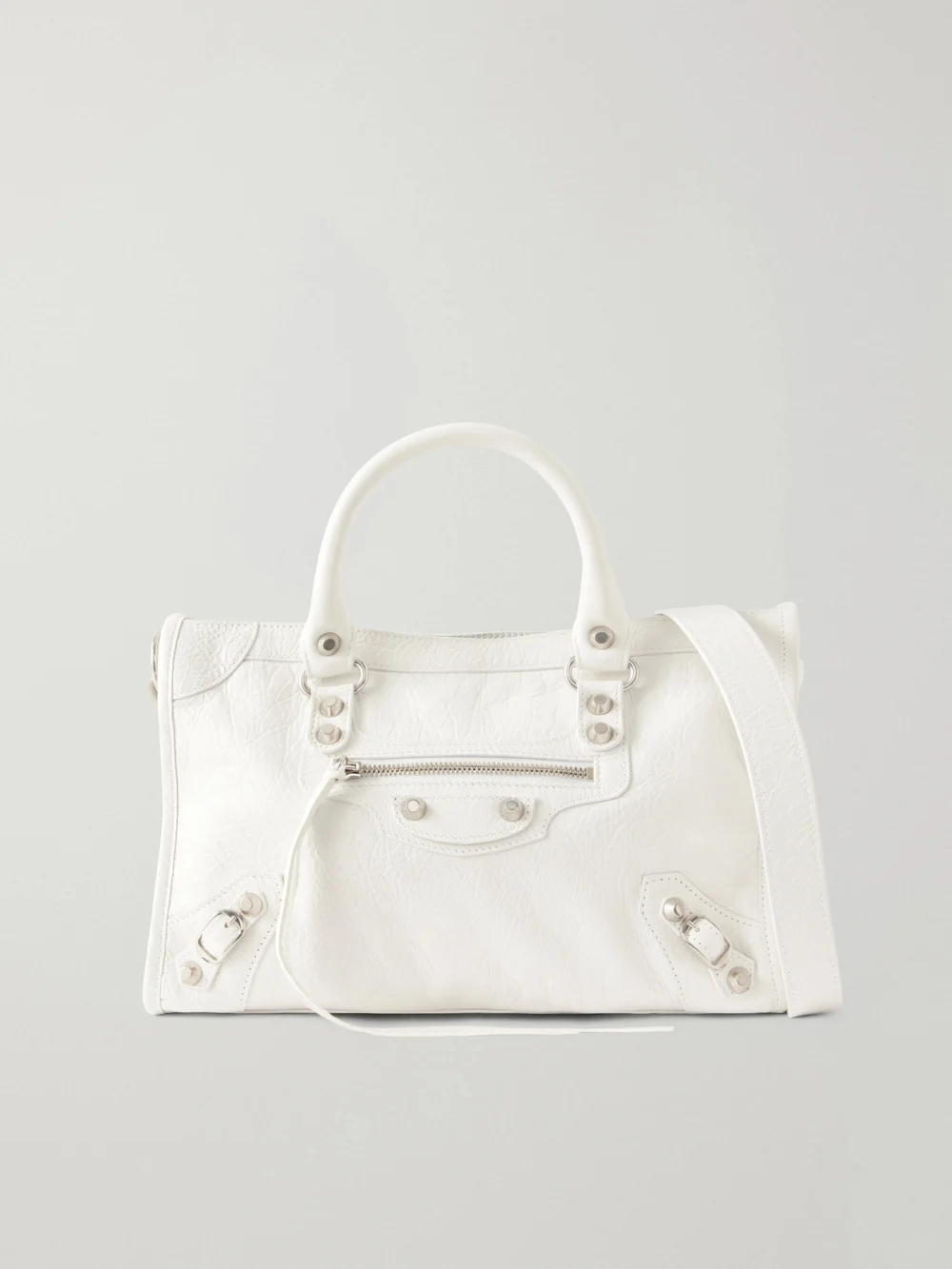 Balenciaga Le City Small Embellished Textured-leather Tote in white