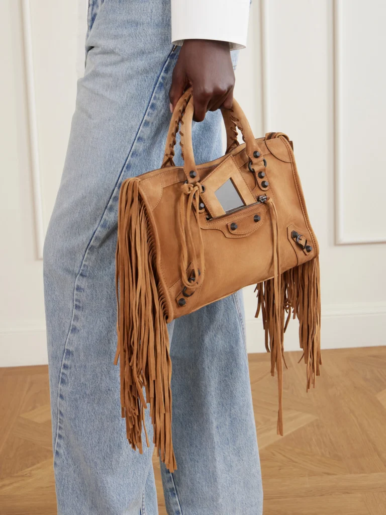 Balenciaga Le City Small Fringed Suede Shoulder Bag