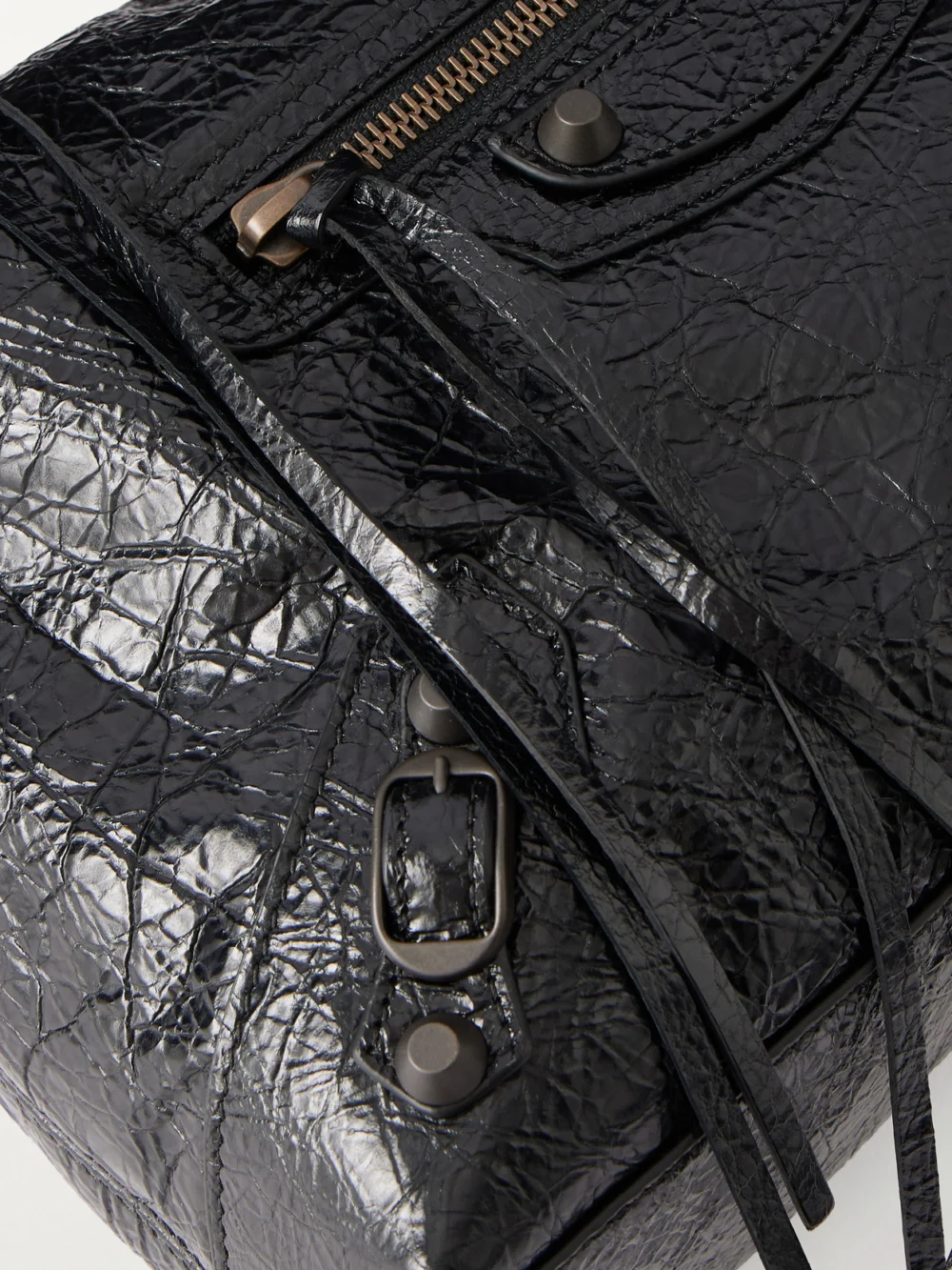 Close-up detail of the Balenciaga Le City Small Leather Shoulder Bag