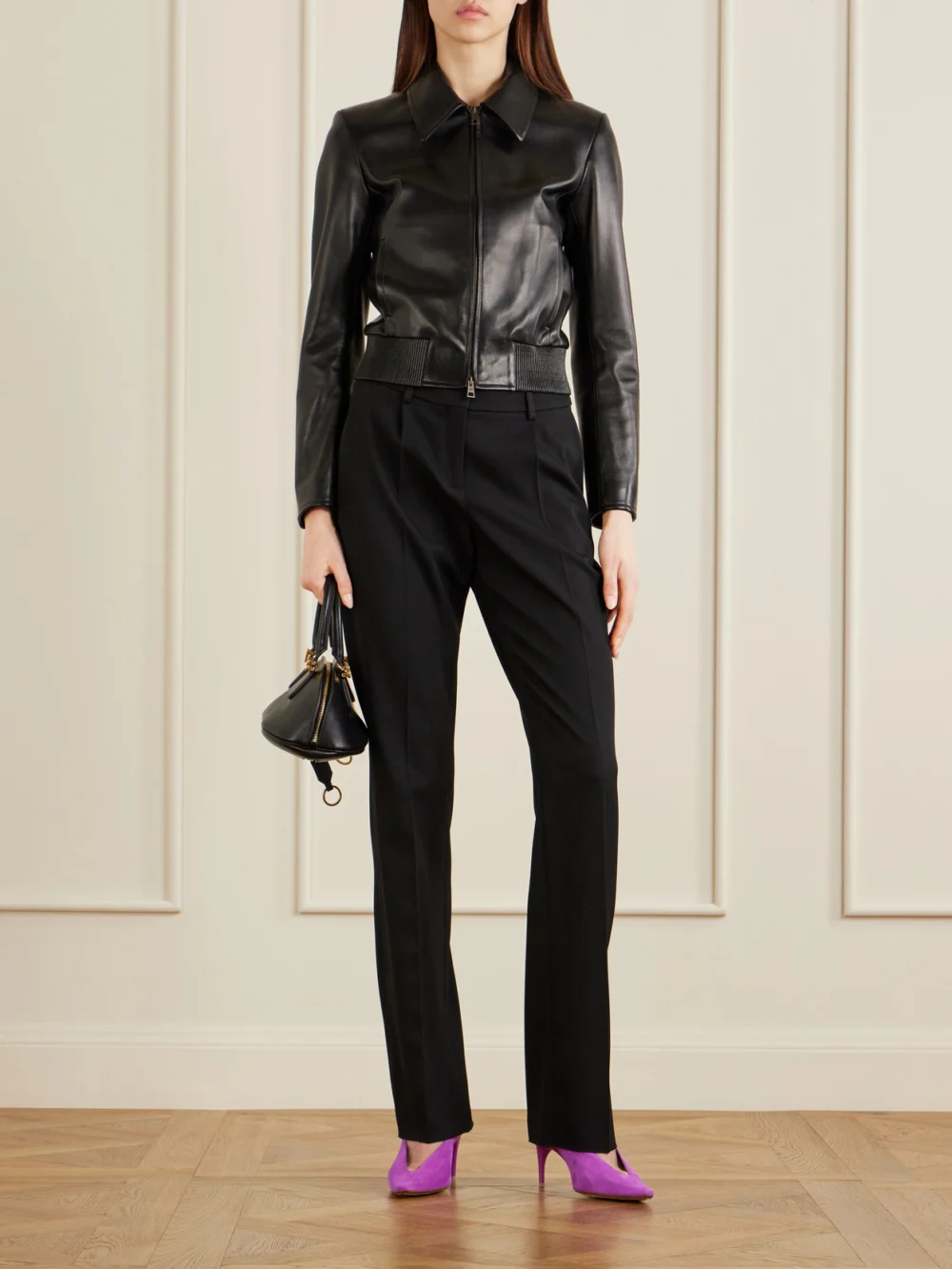 Balenciaga Leather Jacket, worn by a model