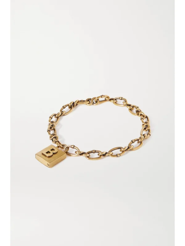 Balenciaga Lock Embossed Gold-tone Necklace