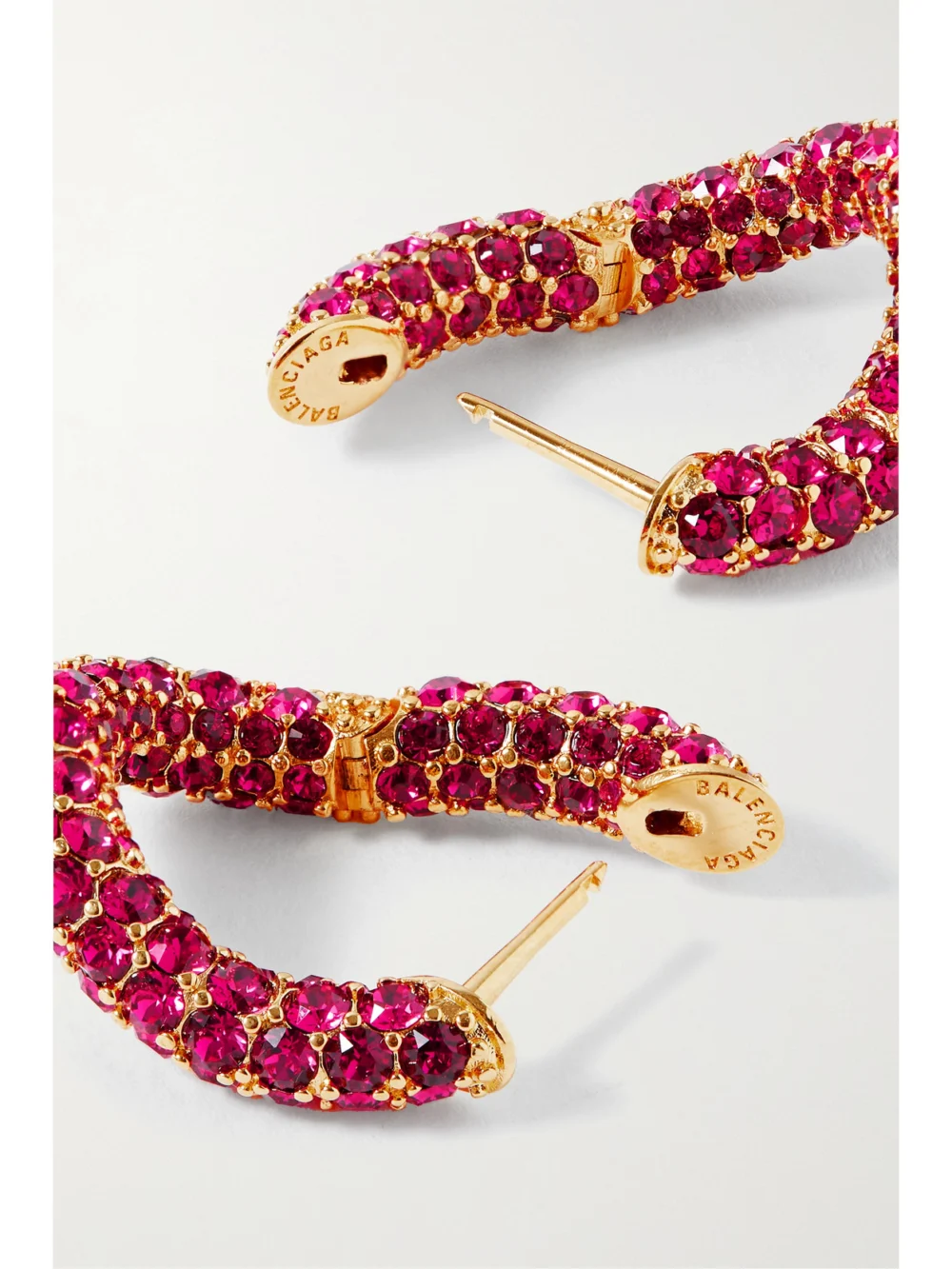 Back view of the Balenciaga Loop Xs Gold-tone Crystal Hoop Earrings