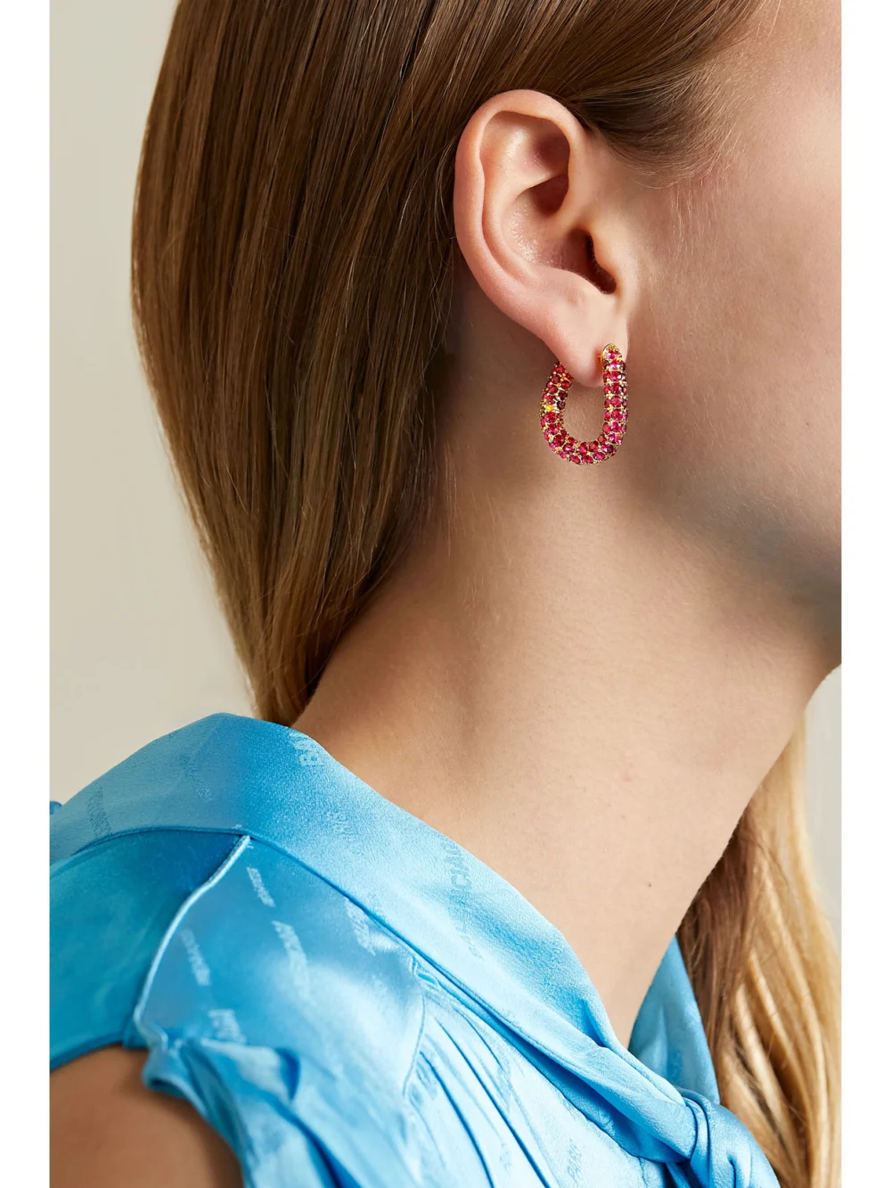 Balenciaga Loop Xs Gold-tone Crystal Hoop Earrings, styled view