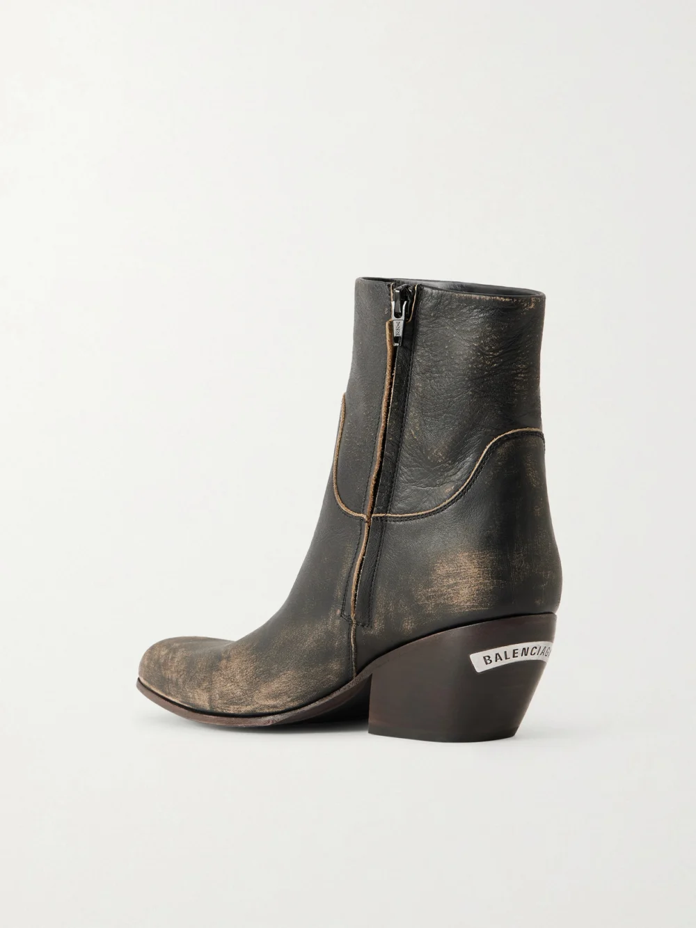 Back view of the Balenciaga Memphis Distressed Leather Cowboy Boots