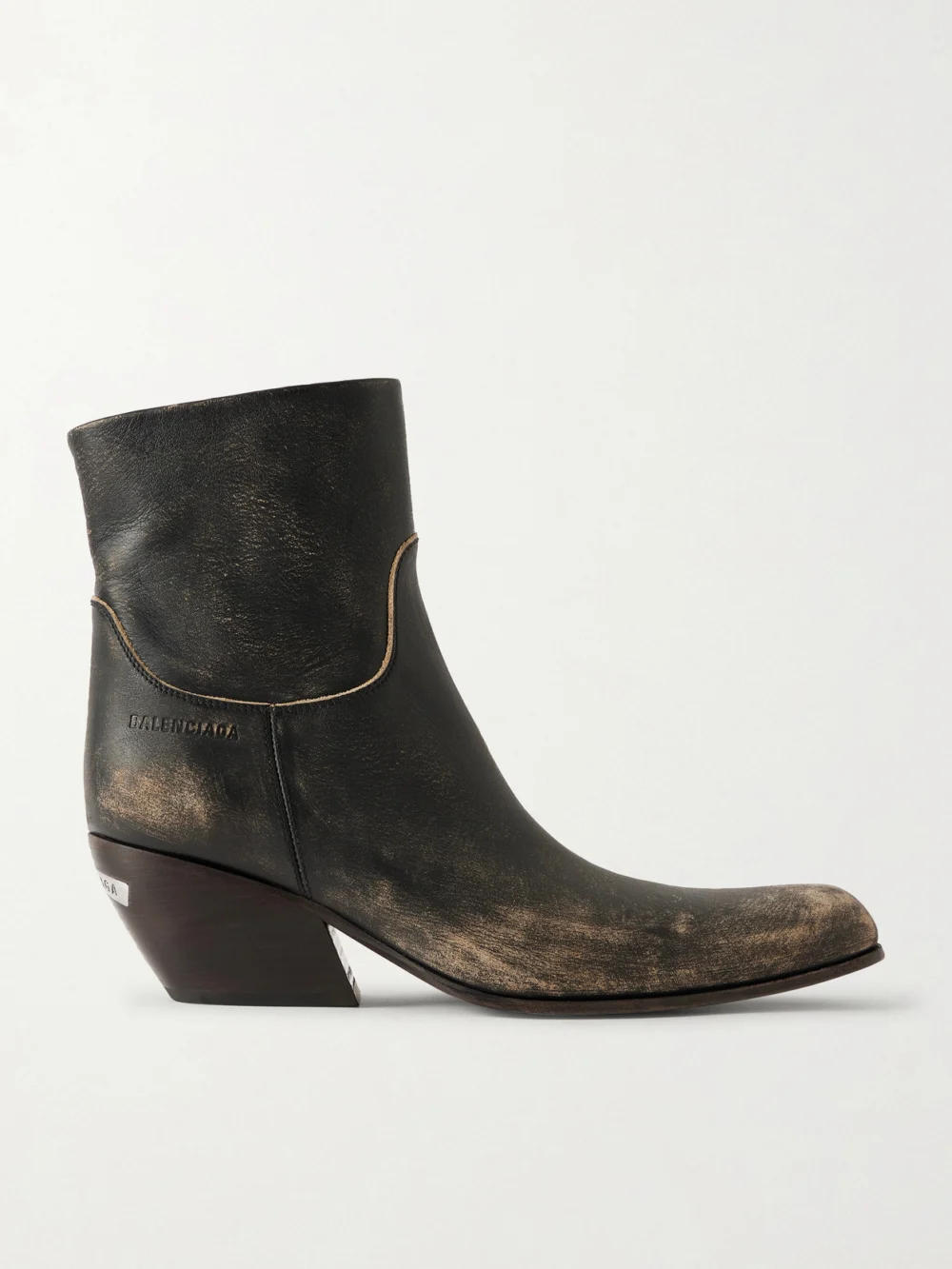 Balenciaga Memphis Distressed Leather Cowboy Boots in black